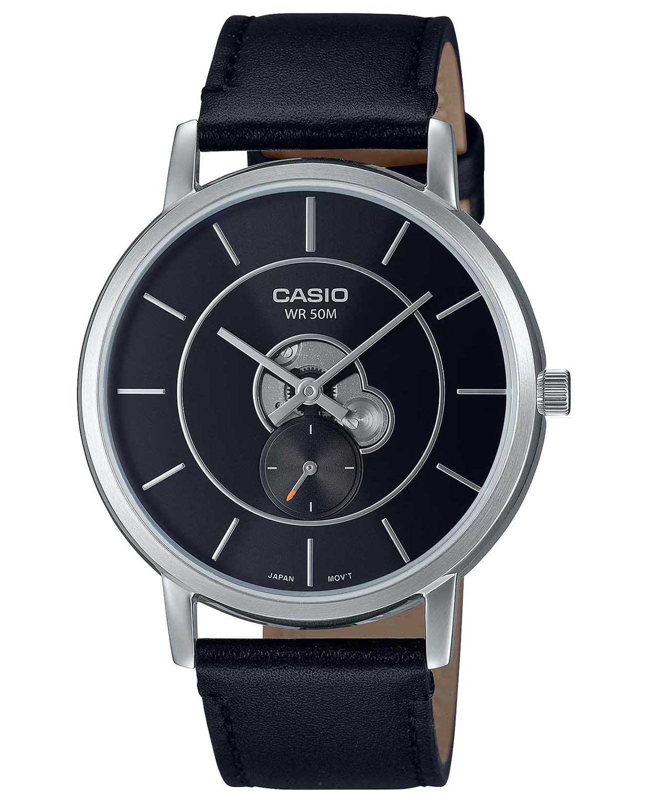 Casio Casio Collection MTP-B130L-1A  MTP-B130L-1A кварцевые мужские часы черный циферблат, браслет кожаный — вид спереди