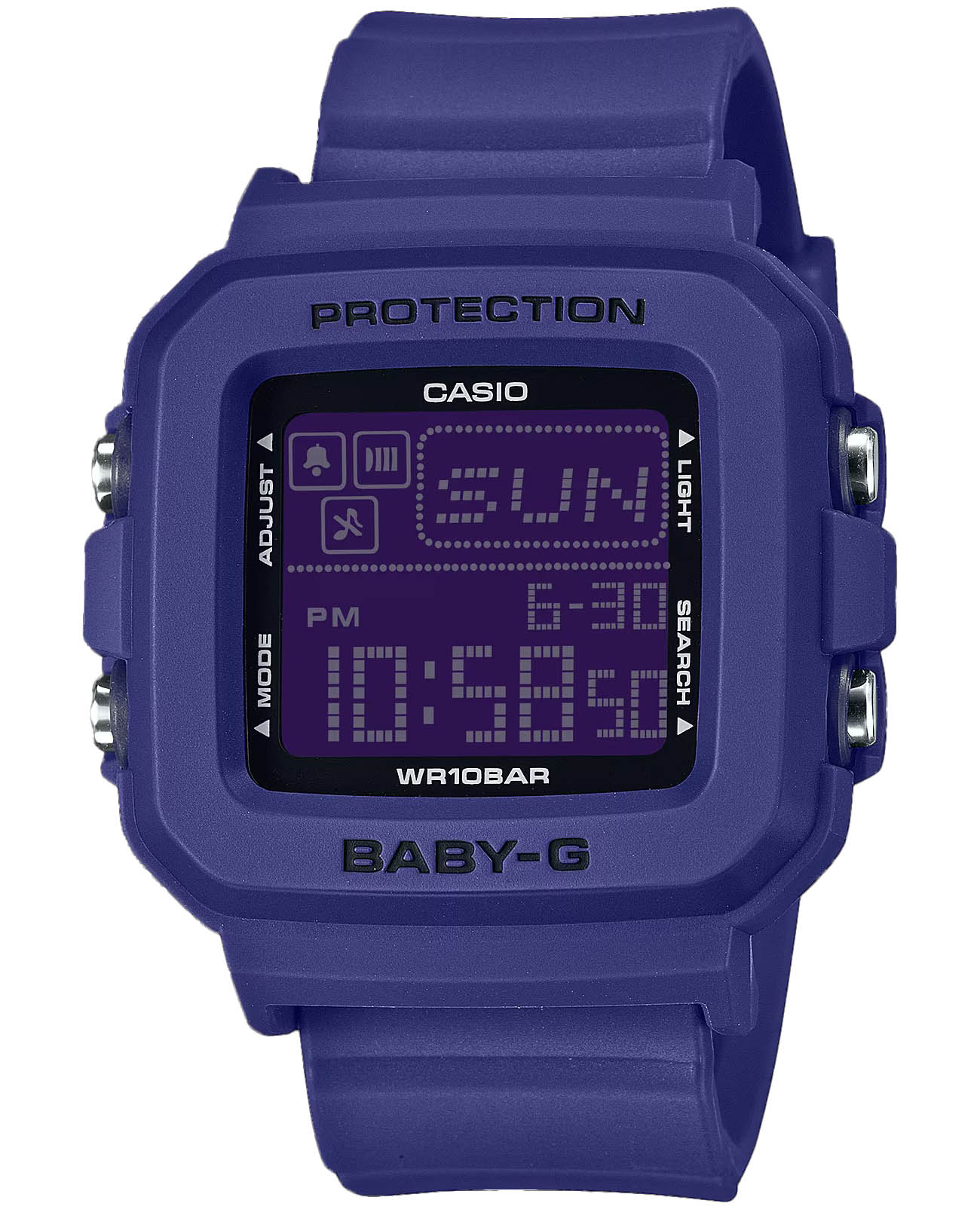 Casio Casio Baby-G BGD-10K-2DR (BGD-10K-2)  BGD-10K-2 электронные женские часы фиолетовый циферблат, браслет пластик — вид спереди