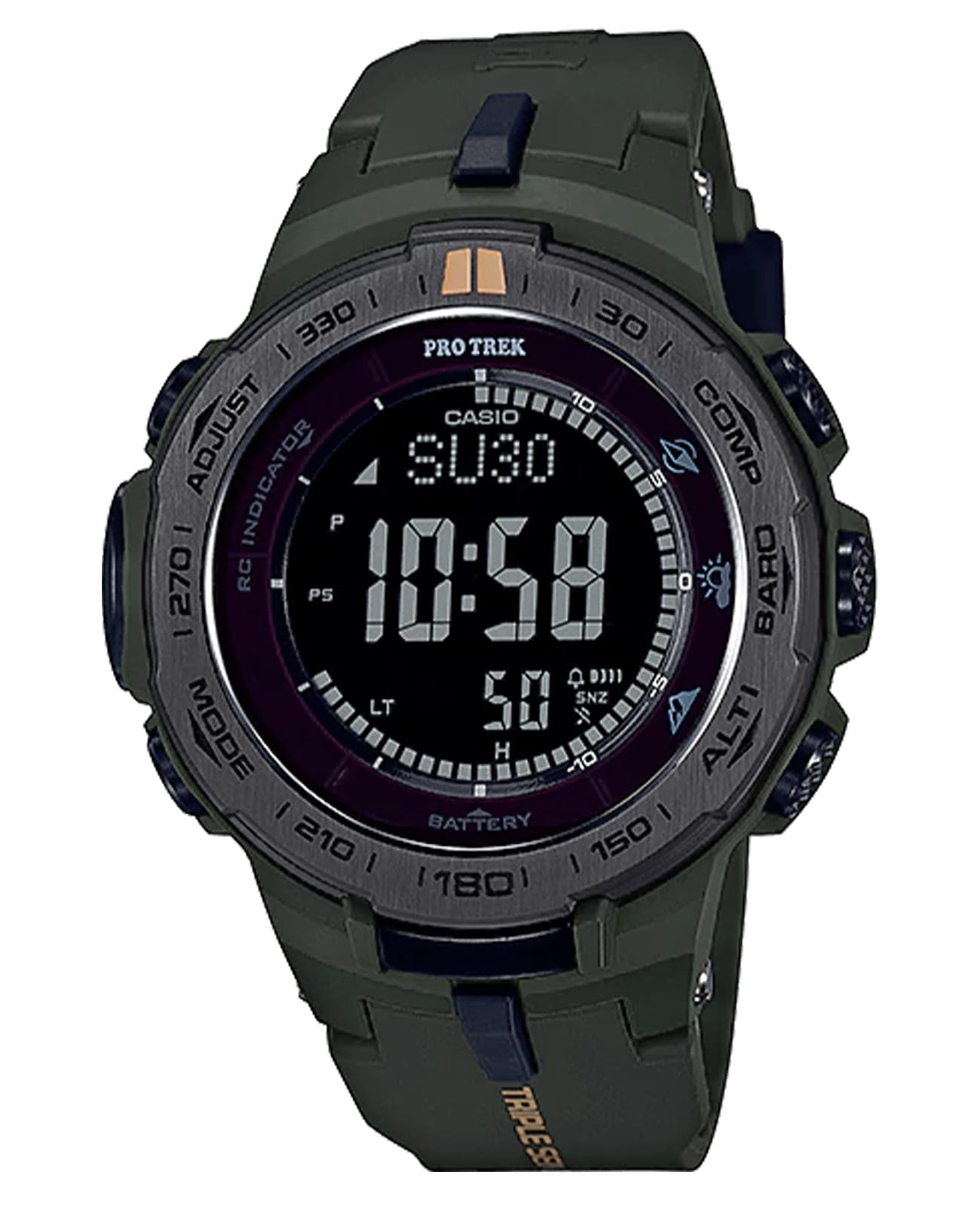 Casio Casio Pro Trek PRW-3100Y-3E PRW PRW-3100Y-3E кварцевые мужские часы черный циферблат, браслет пластик — вид спереди