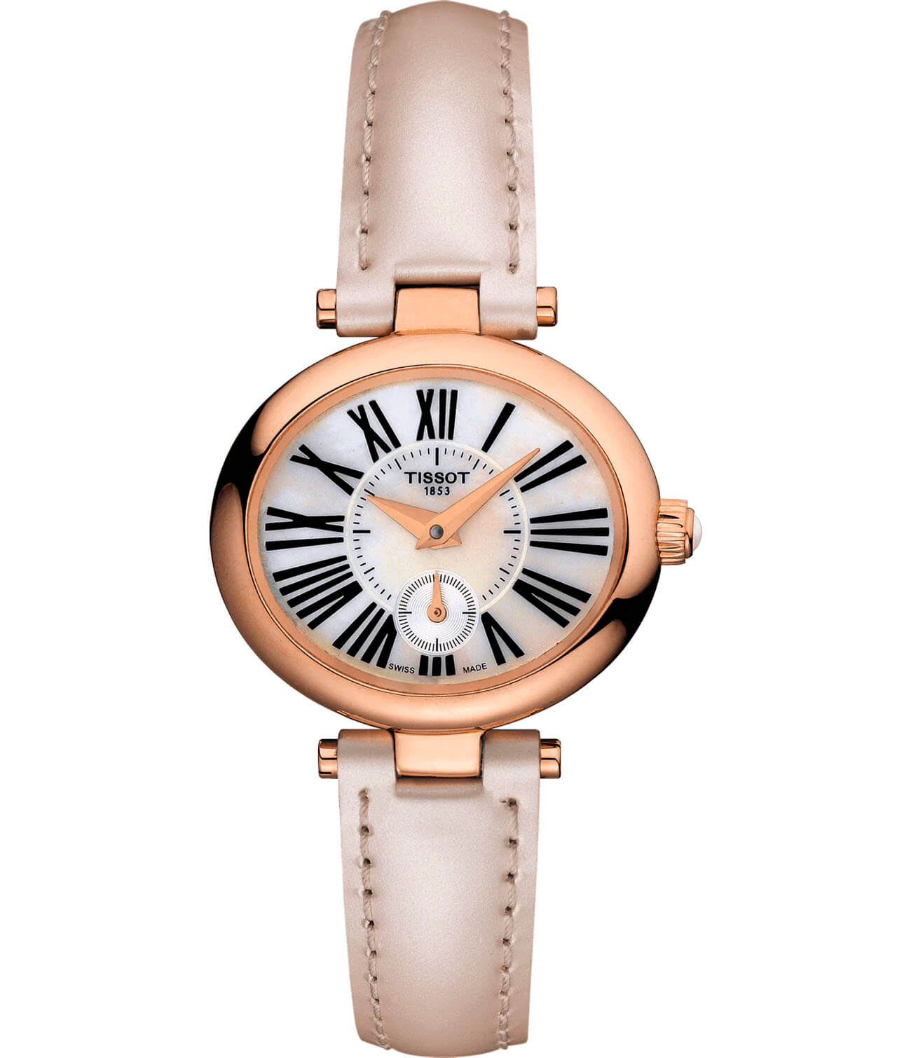 Tissot Tissot Glamorous Lady 18K Gold T917.310.76.113.00  T9173107611300 кварцевые женские часы перламутровый циферблат, браслет кожаный — вид спереди