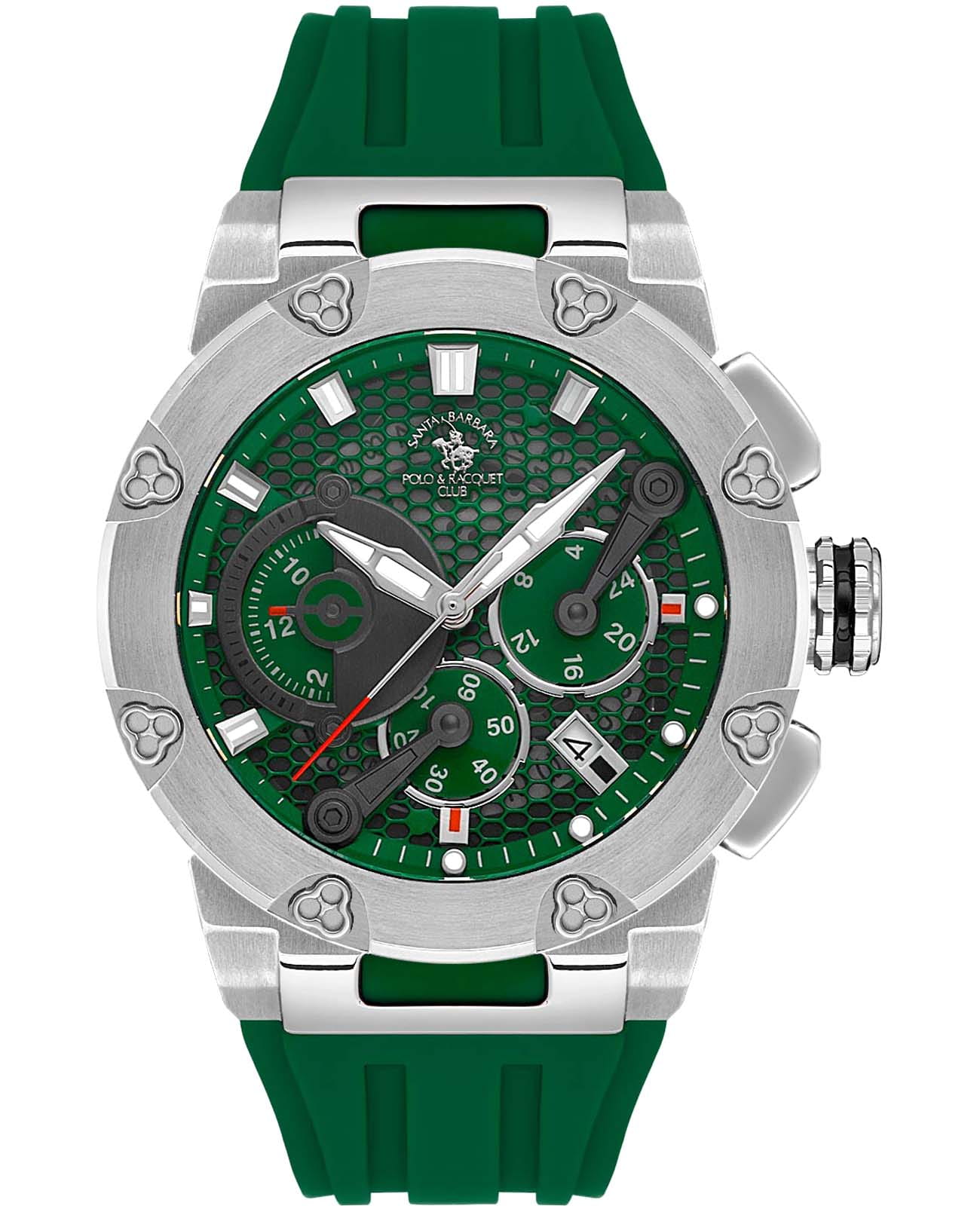 Santa Barbara Polo & Racquet Club Santa Barbara Polo & Racquet Club Prive SB.5.10001-2  SB.5.10001-2 кварцевые мужские часы зеленый циферблат, браслет силикон — вид спереди