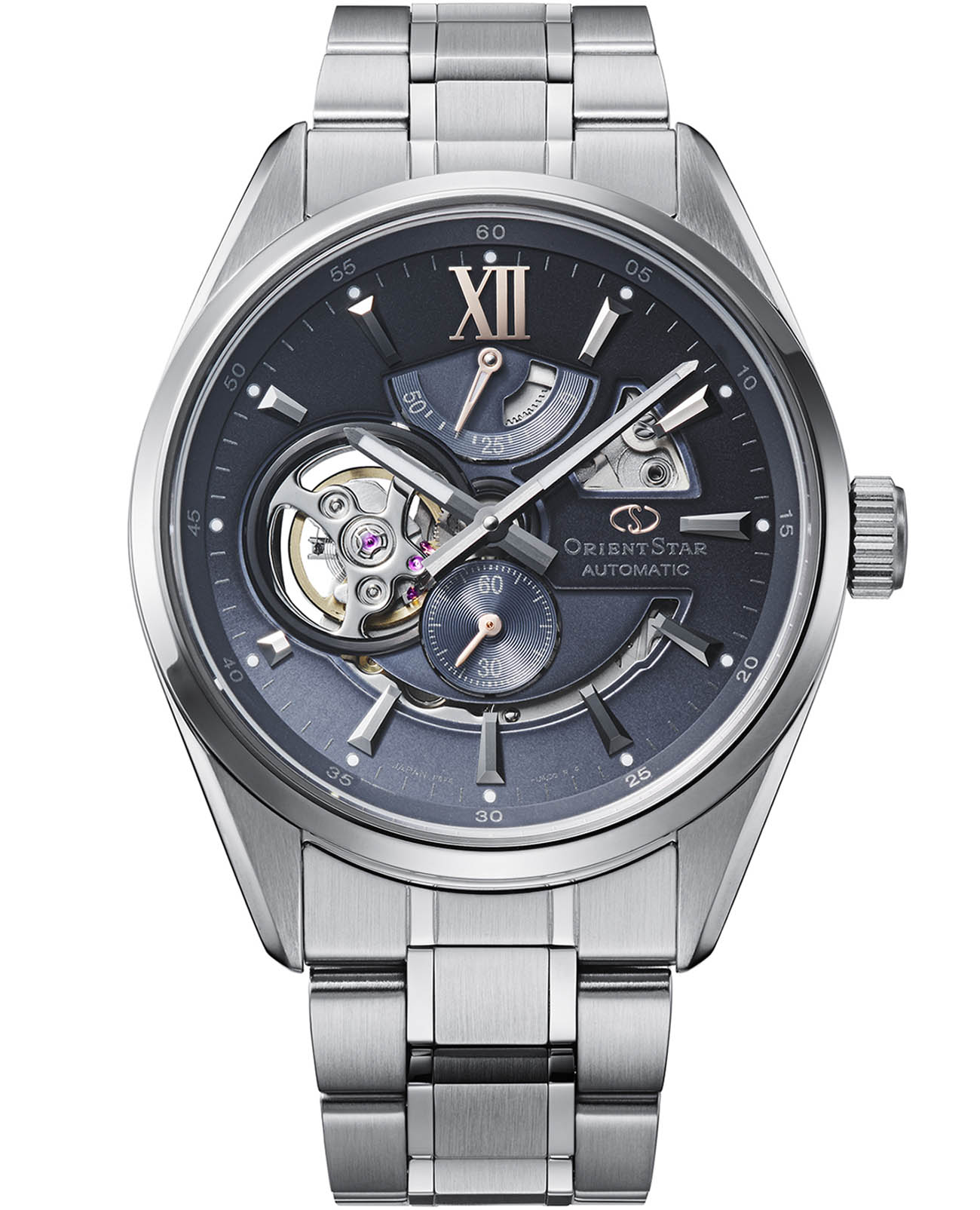Orient Orient Star RE-AV0132L (RK-AV0132L)  RE-AV0132L механические мужские часы серебристый циферблат, браслет нержавеющая сталь — вид спереди