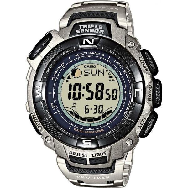 Casio Casio Pro Trek PRW-1500T-7V PRW PRW-1500T-7V автокварц (кинетик) мужские часы зеленый циферблат, браслет 18-каратное желтое золото — вид спереди