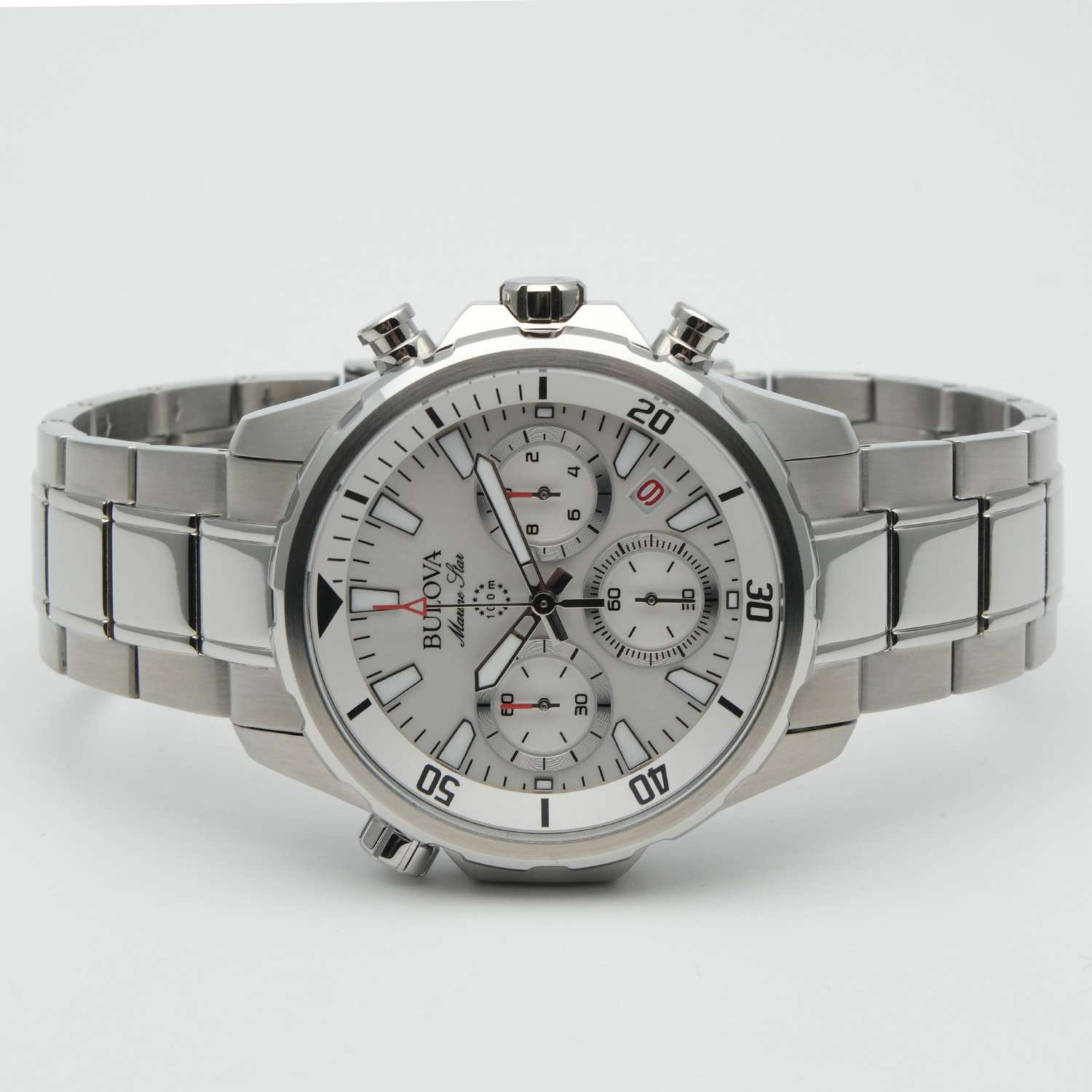 Bulova Bulova Marine Star 96B255 кварцевые мужские часы часы крупный план белый циферблата
