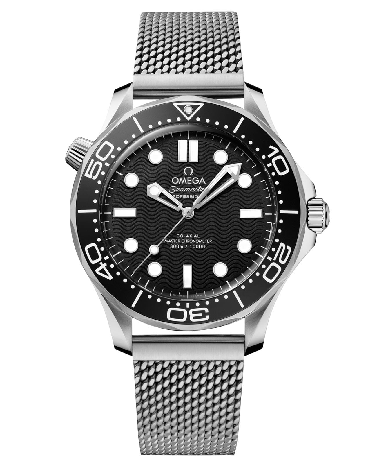 Omega Omega Seamaster Diver 300M 210.30.42.20.01.010 Diver 300m 21030422001010 механические мужские часы черный циферблат, браслет нержавеющая сталь — вид спереди