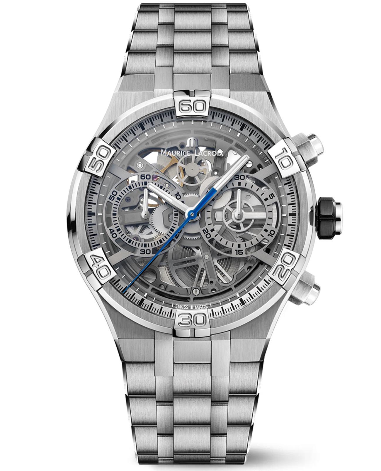 Maurice Lacroix Maurice Lacroix Aikon Automatic Chronograph AI6098-SS002-090-1  AI6098-SS002-090-1 механические мужские часы серебристый циферблат, браслет нержавеющая сталь 316l — вид спереди