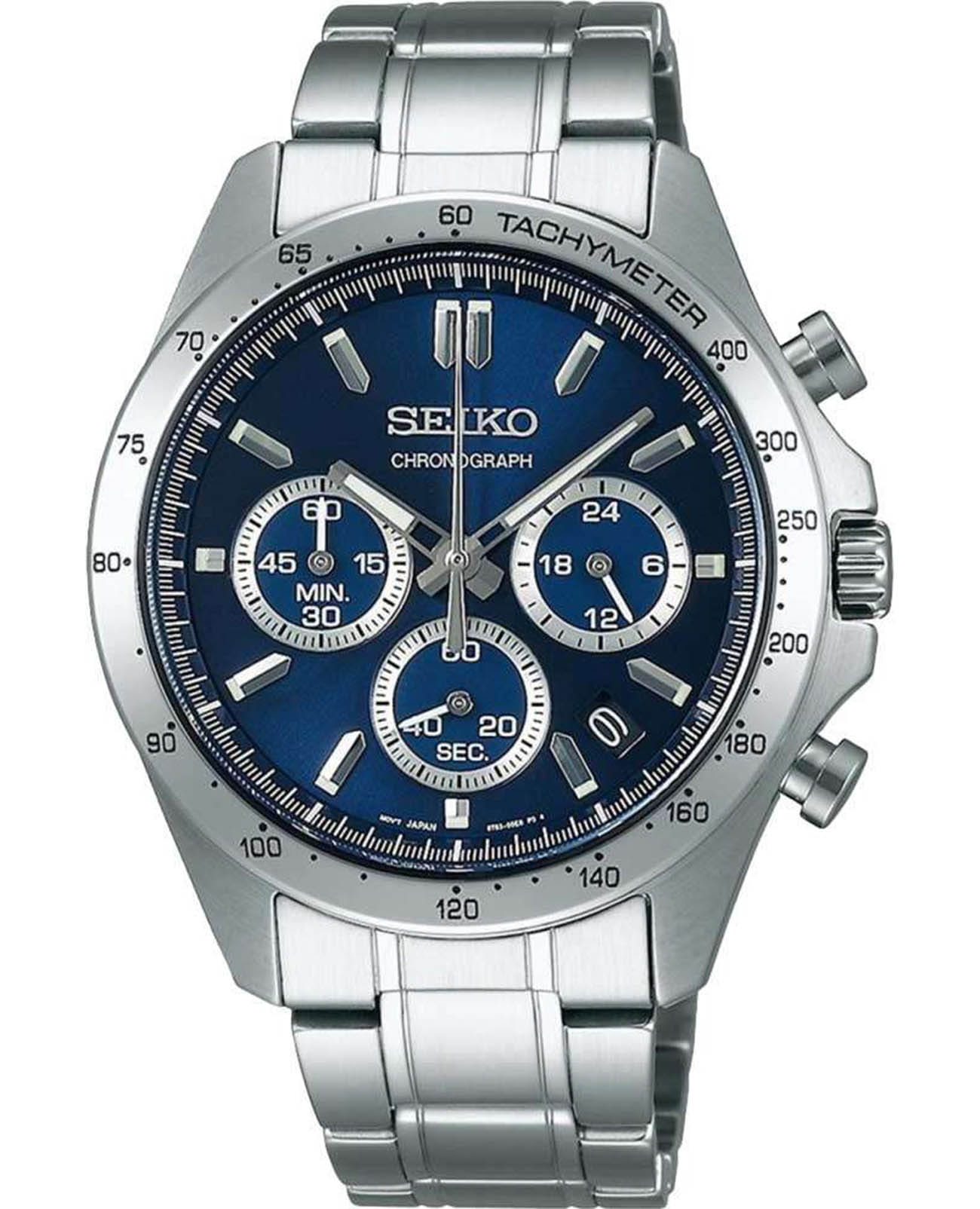 Seiko Seiko Spirit Chronograph SBTR011  SBTR011 кварцевые мужские часы синий циферблат, браслет нержавеющая сталь — вид спереди