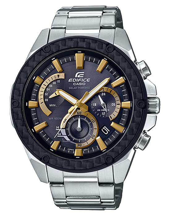 Casio Casio Edifice EQS-910D-1B EQS EQS-910D-1B кварцевые мужские часы черный циферблат, браслет нержавеющая сталь — вид спереди