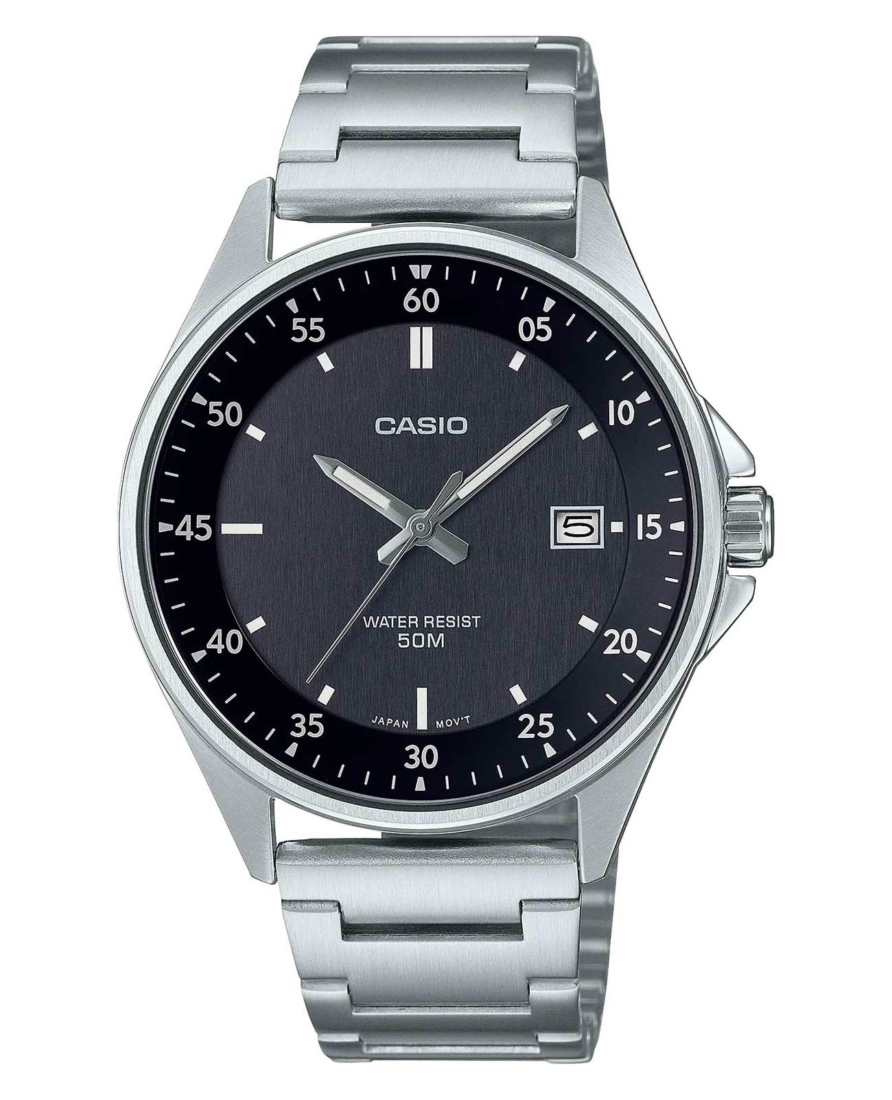 Casio Casio Collection MTP-E705D-1E  MTP-E705D-1E кварцевые мужские часы серый циферблат, браслет нержавеющая сталь — вид спереди