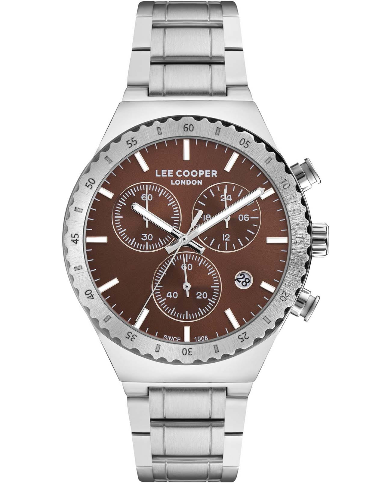 Lee Cooper Lee Cooper LC07853.340  LC07853.340 кварцевые мужские часы коричневый циферблат, браслет нержавеющая сталь — вид спереди