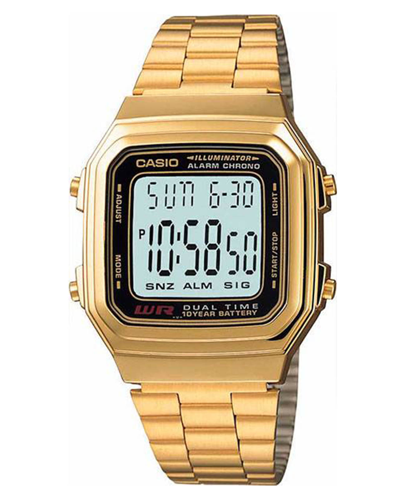 Casio Casio Vintage A178WGA-1ADF (A178WGA-1A)  A178WGA-1A кварцевые мужские часы серый циферблат, браслет нержавеющая сталь — вид спереди