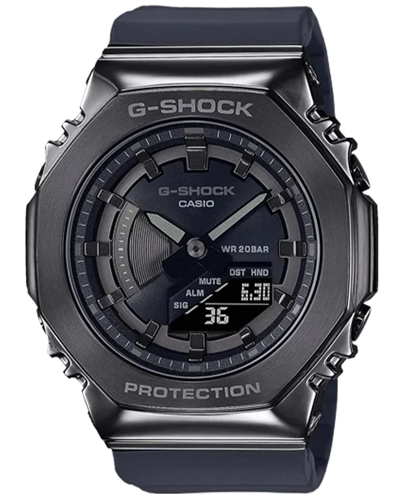 Casio Casio G-Shock GM-S2100B-8ADR (GM-S2100B-8A) GM GM-S2100B-8A электронные женские часы серый циферблат, браслет пластик — вид спереди