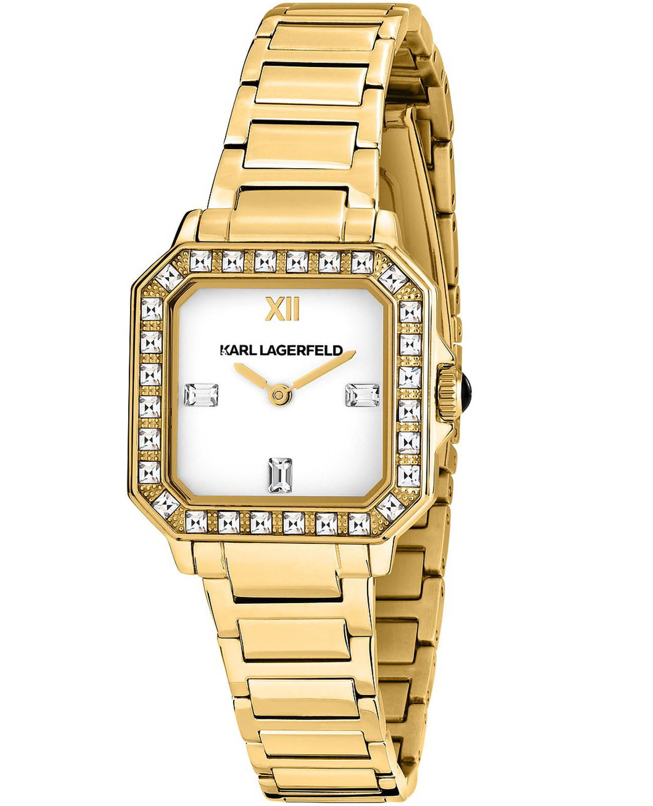Karl Lagerfeld Karl Lagerfeld Square Classics R0553102501  R0553102501 кварцевые женские часы белый циферблат, браслет нержавеющая сталь с ip-покрытием — вид спереди