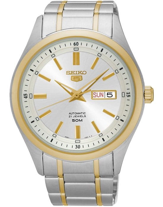Seiko Seiko 5 Regular SNKN92K1S  SNKN92K1S механические мужские часы серебристый циферблат, браслет сталь c pvd покрытием — вид спереди