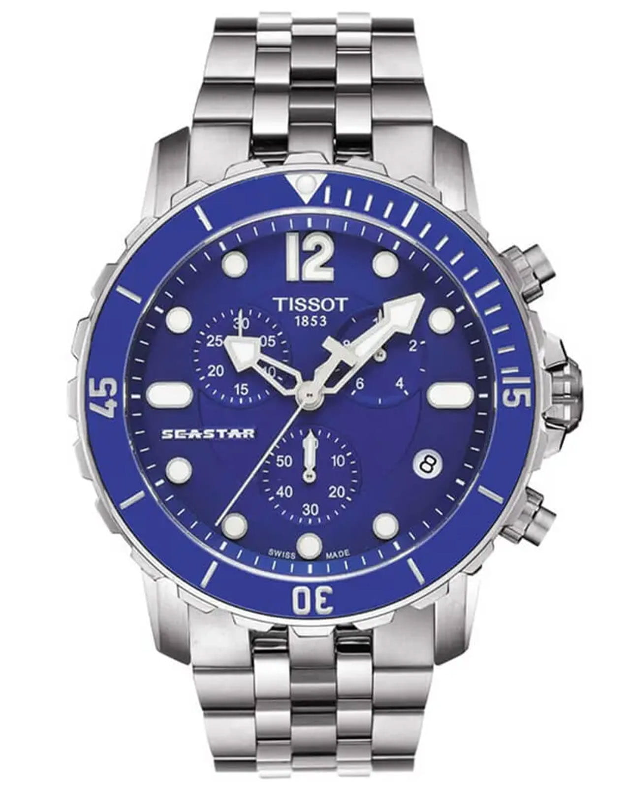 Tissot Tissot Seastar 1000 T066.417.11.047.00 Seastar 1000 T0664171104700 кварцевые мужские часы синий циферблат, браслет нержавеющая сталь — вид спереди