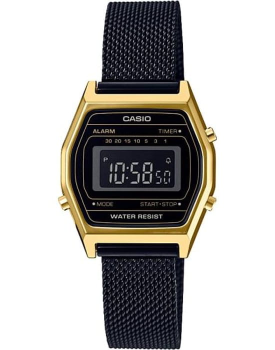 Casio Casio Collection LA690WEMB-1B Retro LA690WEMB-1BEF кварцевые мужские часы черный циферблат, браслет  — вид спереди