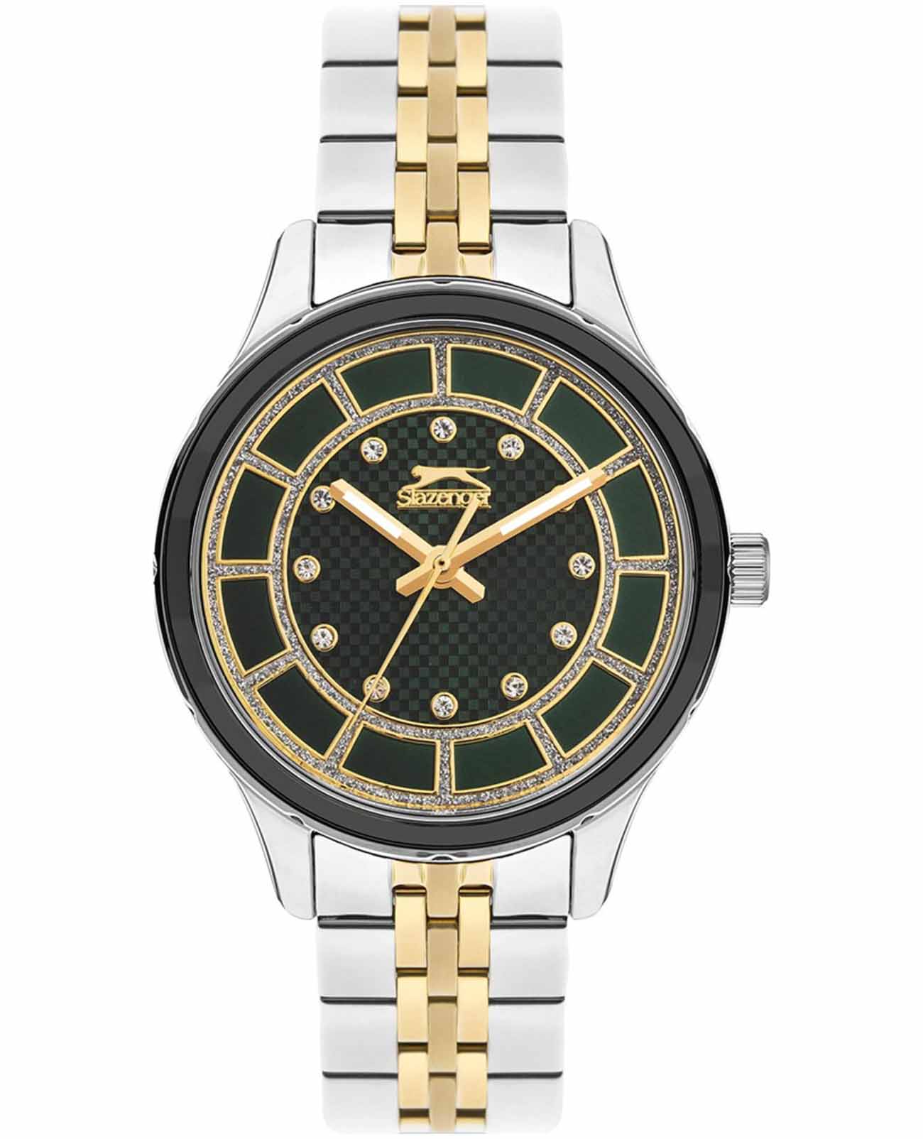Slazenger Slazenger SL.09.2295.3.02  SL.09.2295.3.02 кварцевые женские часы зеленый циферблат, браслет нержавеющая сталь с ip-покрытием — вид спереди