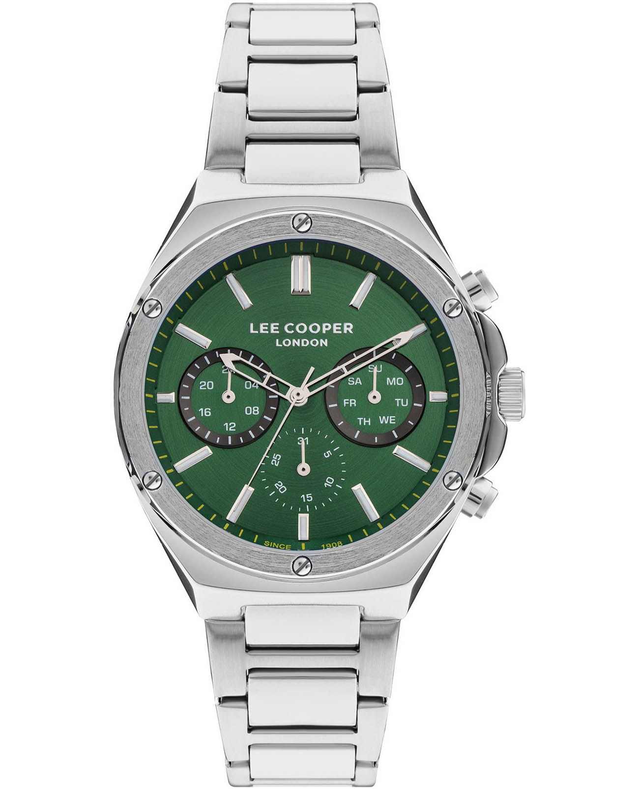 Lee Cooper Lee Cooper LC07845.370  LC07845.370 кварцевые мужские часы зеленый циферблат, браслет нержавеющая сталь — вид спереди