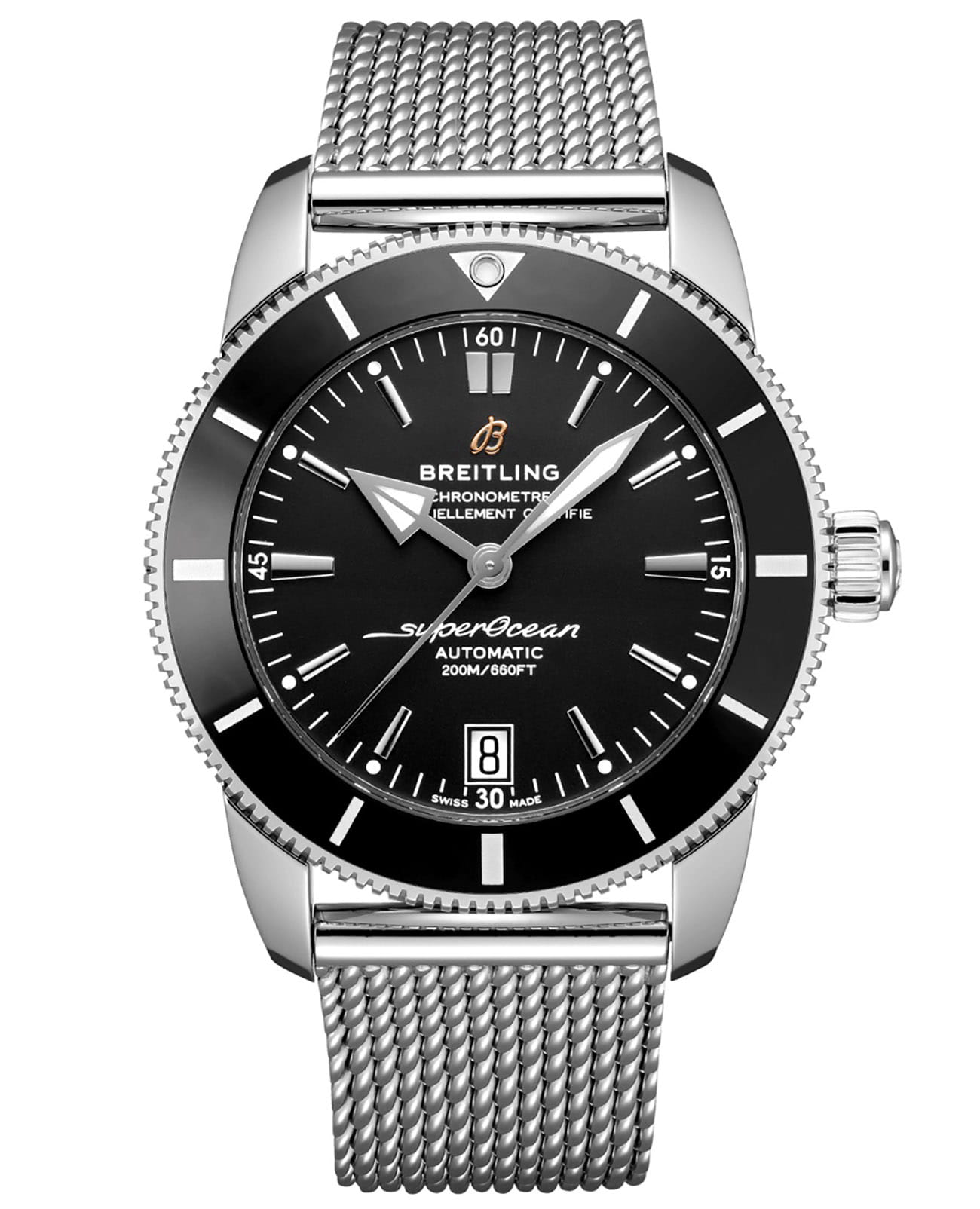 Breitling Breitling Superocean Heritage B20 Automatic 42 AB2010121B1A1  AB2010121B1A1 механические мужские часы черный циферблат, браслет нержавеющая сталь — вид спереди