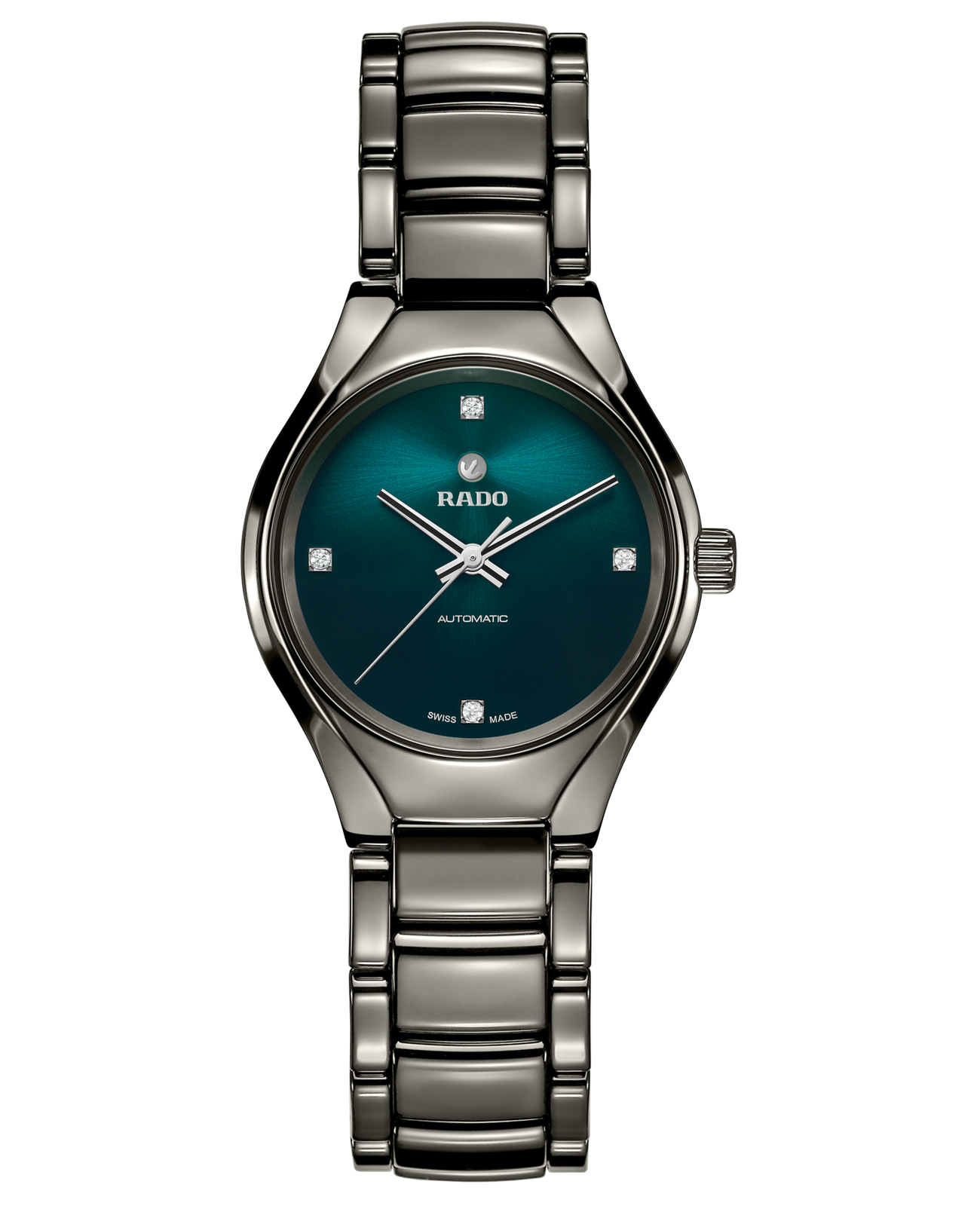 Rado Rado True Automatic Diamonds R27243742 Automatic R27243742 механические женские часы зеленый циферблат, браслет высокотехнологичная керамика + титан — вид спереди