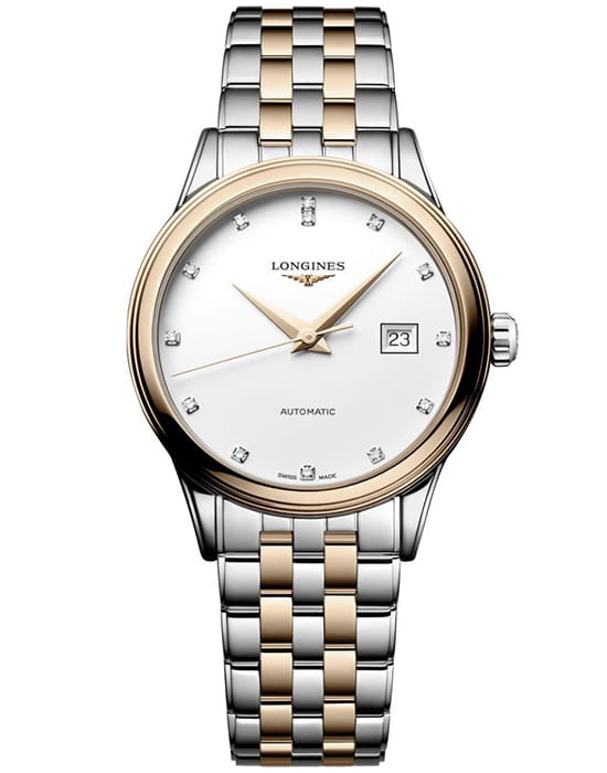Longines Longines Flagship L4.374.3.98.7  L43743987 механические женские часы белый циферблат, браслет нержавеющая сталь с pvd-покрытием — вид спереди