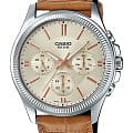 Casio Casio MTP-1375L-9A  MTP-1375L-9A кварцевые мужские часы  золотой циферблат, браслет кожаный — вид спереди